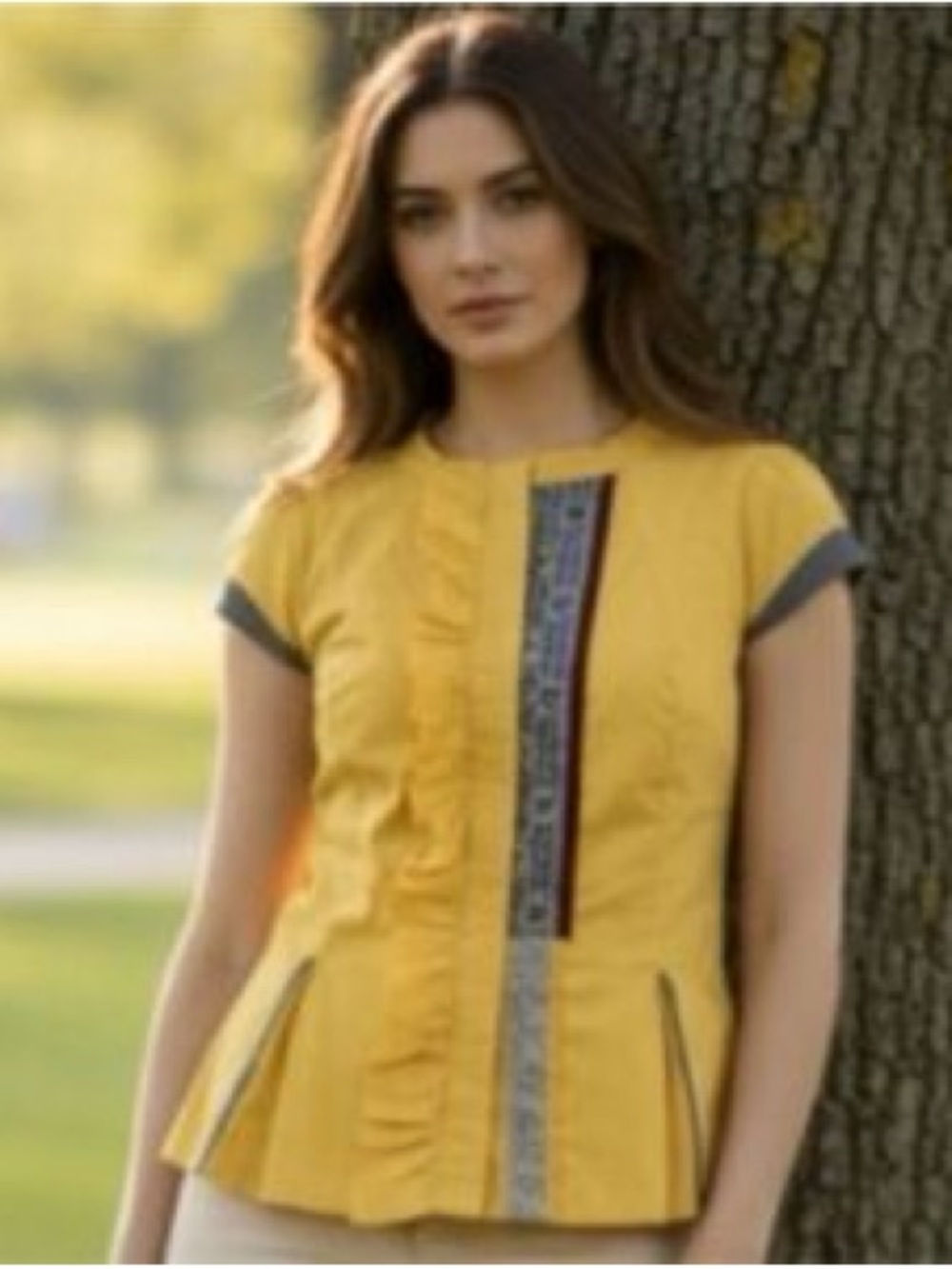 Anthropologie Floreat Yellow Women's Short-Sleeve Ruffled Blouse size 6 - Picture 2 of 13